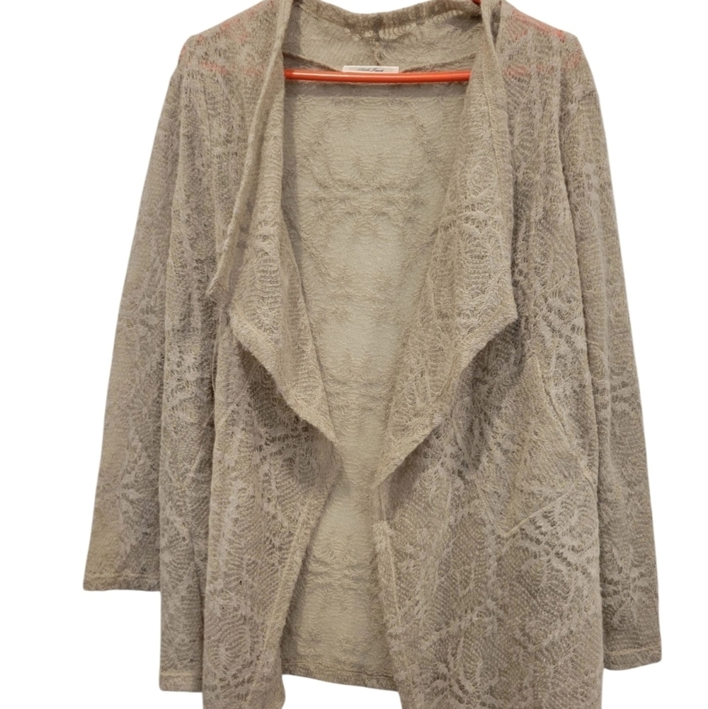 Laila Jaydo Lacy Patterned Knit Open Front Womans Sweater Cover Up Med - Large